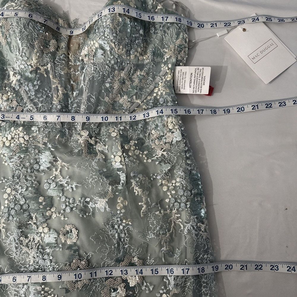 NWT $798 Mac Duggal [ 10 ] 79297 Embroidered‎ Spaghetti Strap Trumpet Gown Blue - Picture 5 of 16